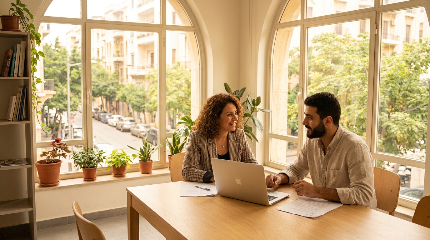 A job consultant meeting a candidate in Beirut